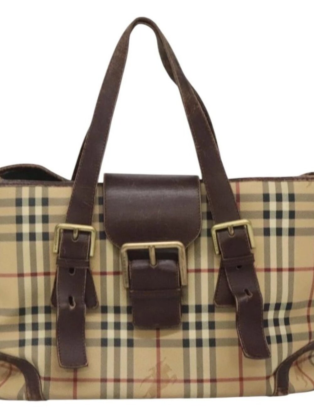 BURBERRY Nova Check Shoulder Bag PVC Beige Gold Auth 118369 - Picture 2 of 16